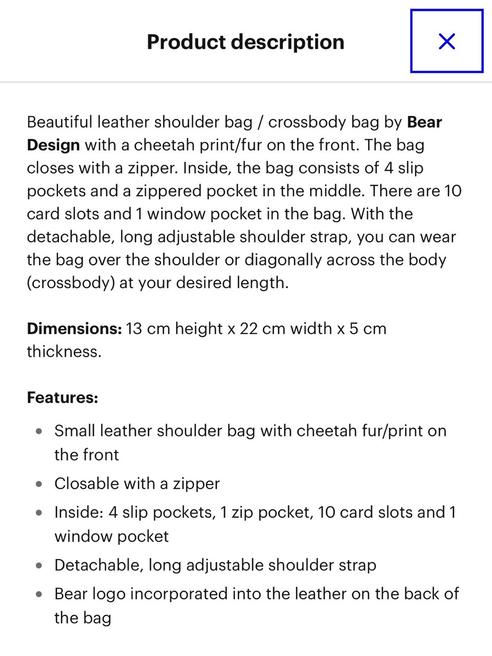 BEAR Design, White Polka Dot Fur & Black Leather Crossbody & Rust Strap - Picture 13 of 13